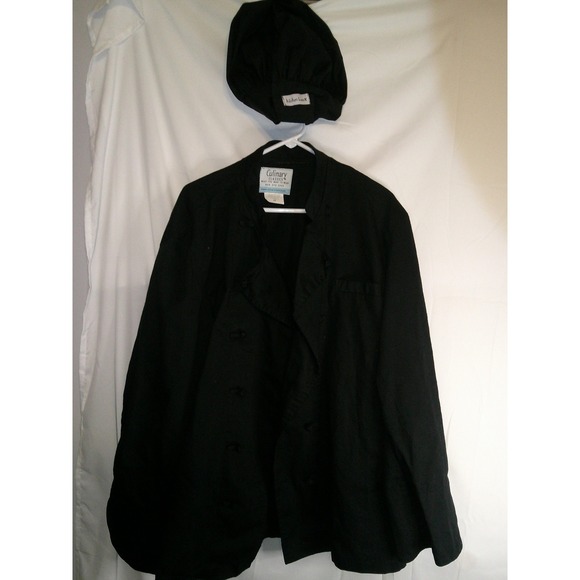 Culinary Classics Chef‎ Coat Jacket & Hat Set Black Cotton Blend 2X - Picture 1 of 5